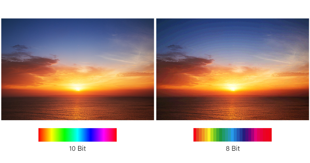 10 bit vs. 8 bit 色深比較圖示