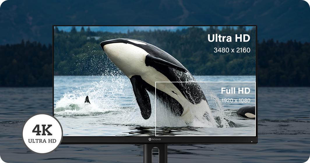 Full HD vs. 4K Ultra HD 解析度比較圖示