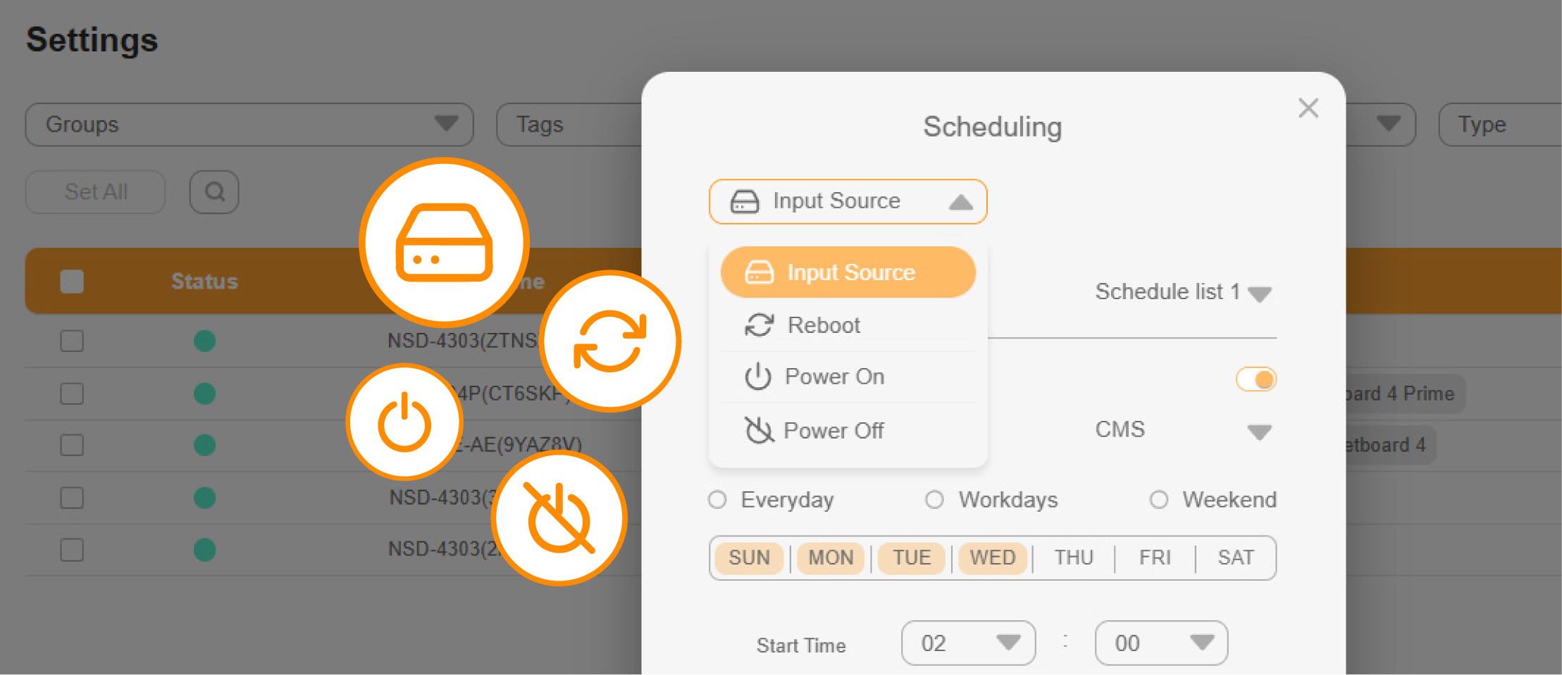 Neovo Manager_Schedule Device Actions_Device Actions